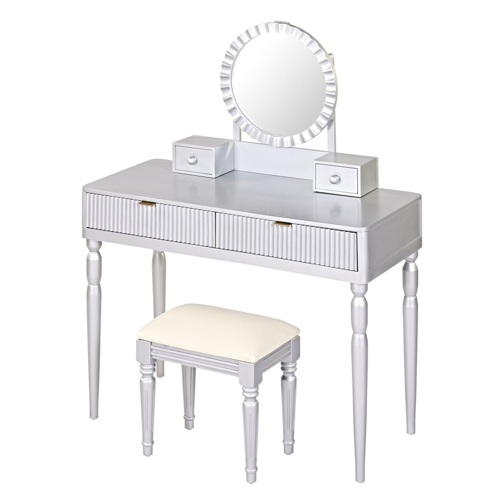 Luxury Vanity Desk with Height Adjustable Mirror - Silver