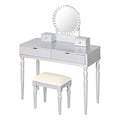 Luxury Vanity Desk with Height Adjustable Mirror - Silver