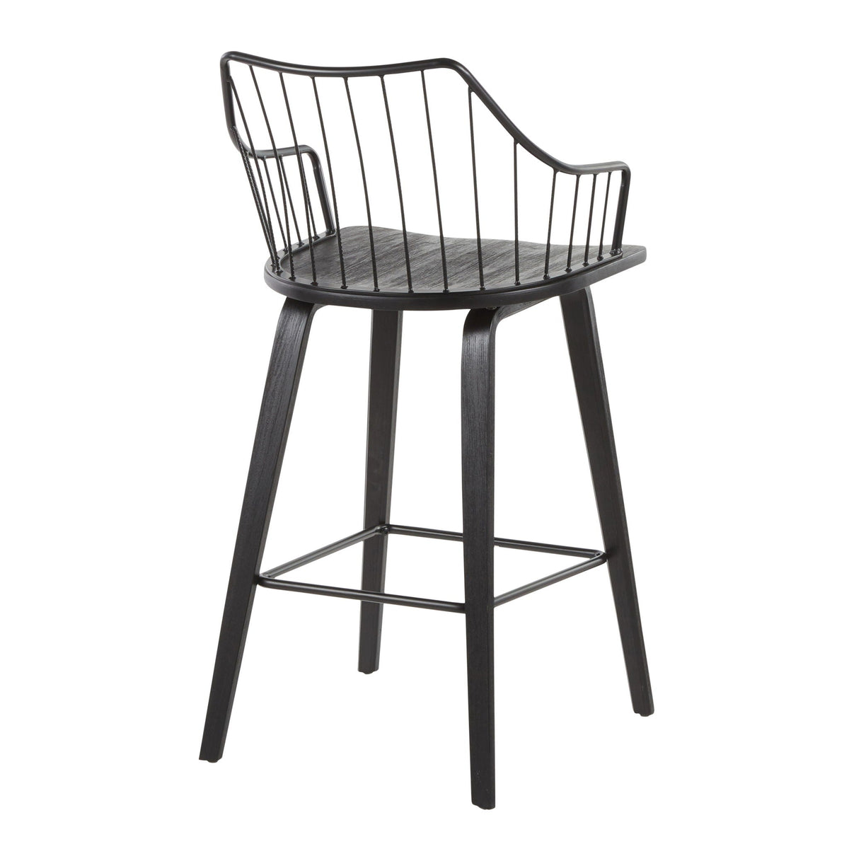 Farmhouse Counter Stool with Metal Spindle Back - Beige or Black