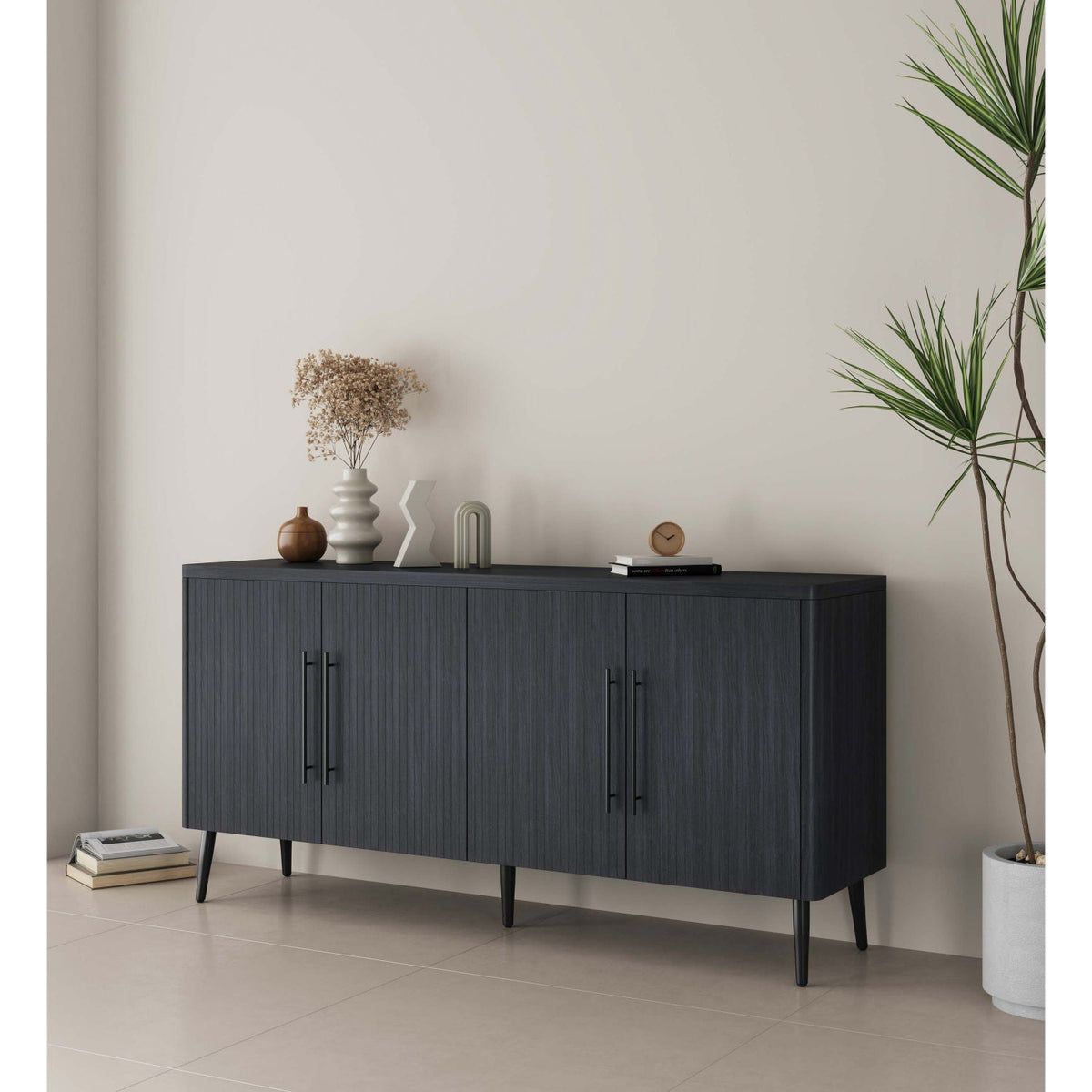 Mid-Century Modern Sideboard with Adjustable Shelves - Dark Gray or Light Brown