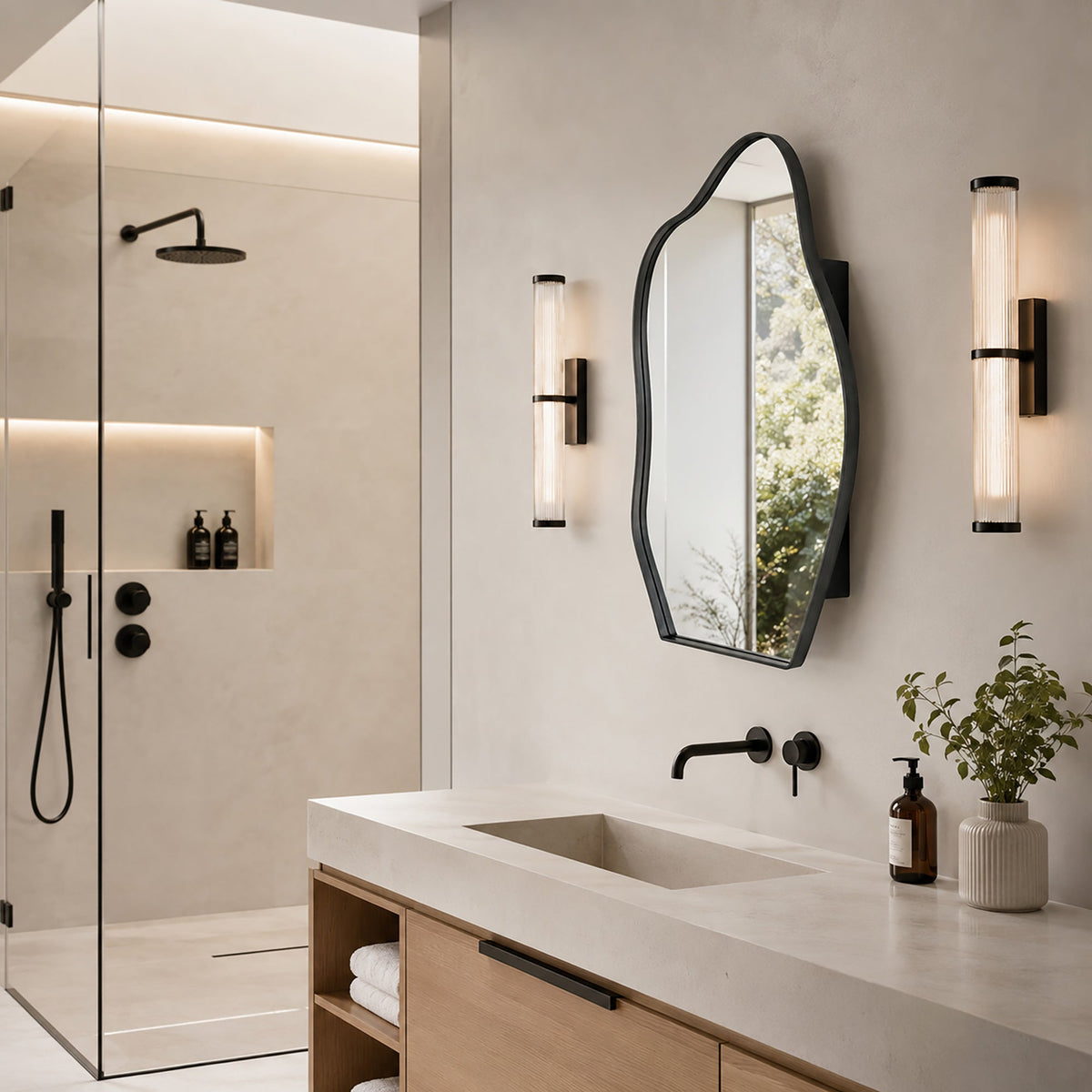 Irregular Cloud-Shaped Medicine Cabinet with Adjustable Glass Shelves - Matte