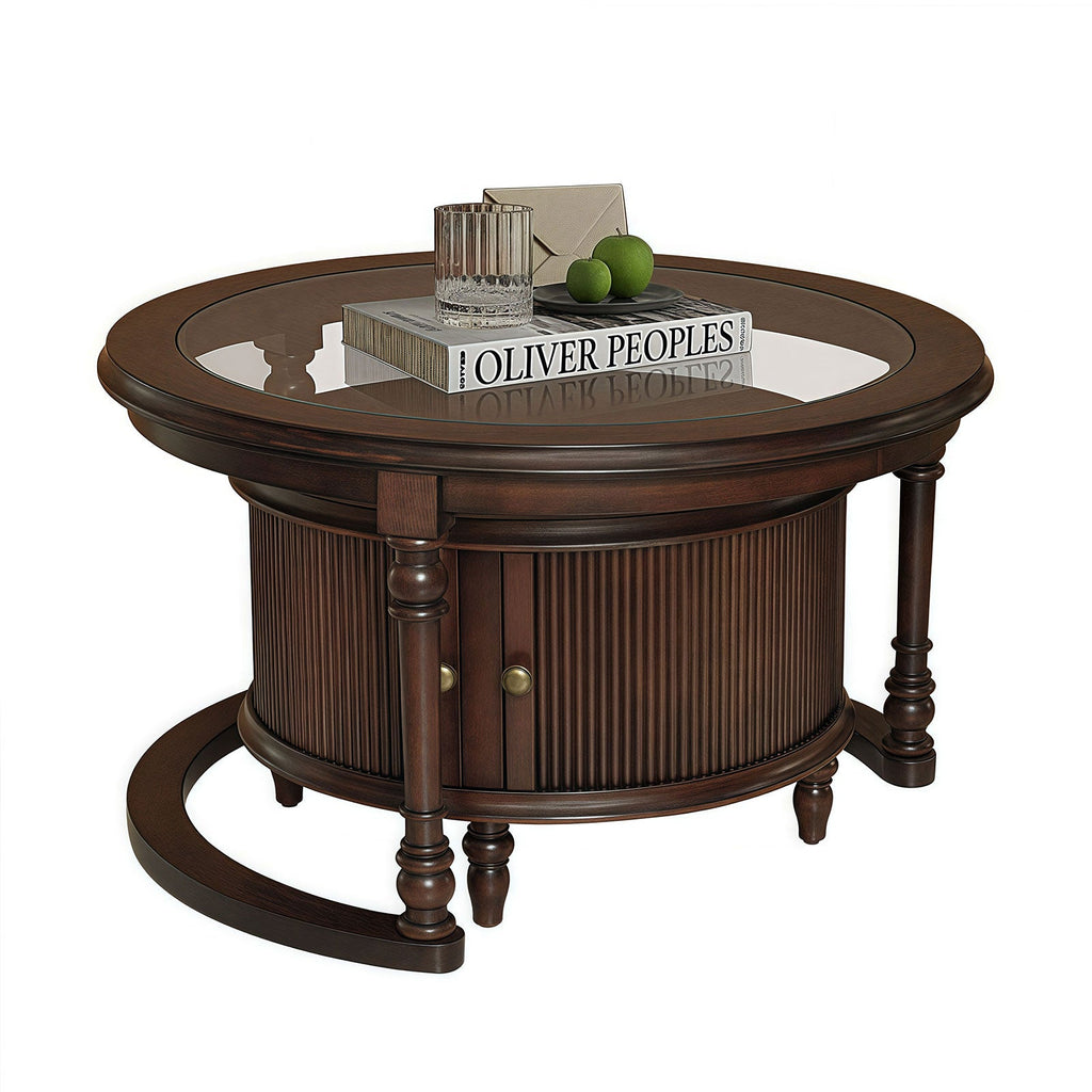 Modern Nesting Coffee Table Set with Glass Top - Dark Brown or Black