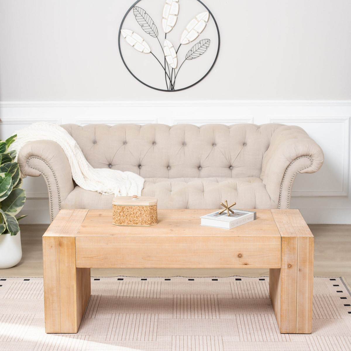 49" Rustic Wood Coffee Table with Whitewashed Finish - Engineered Wood