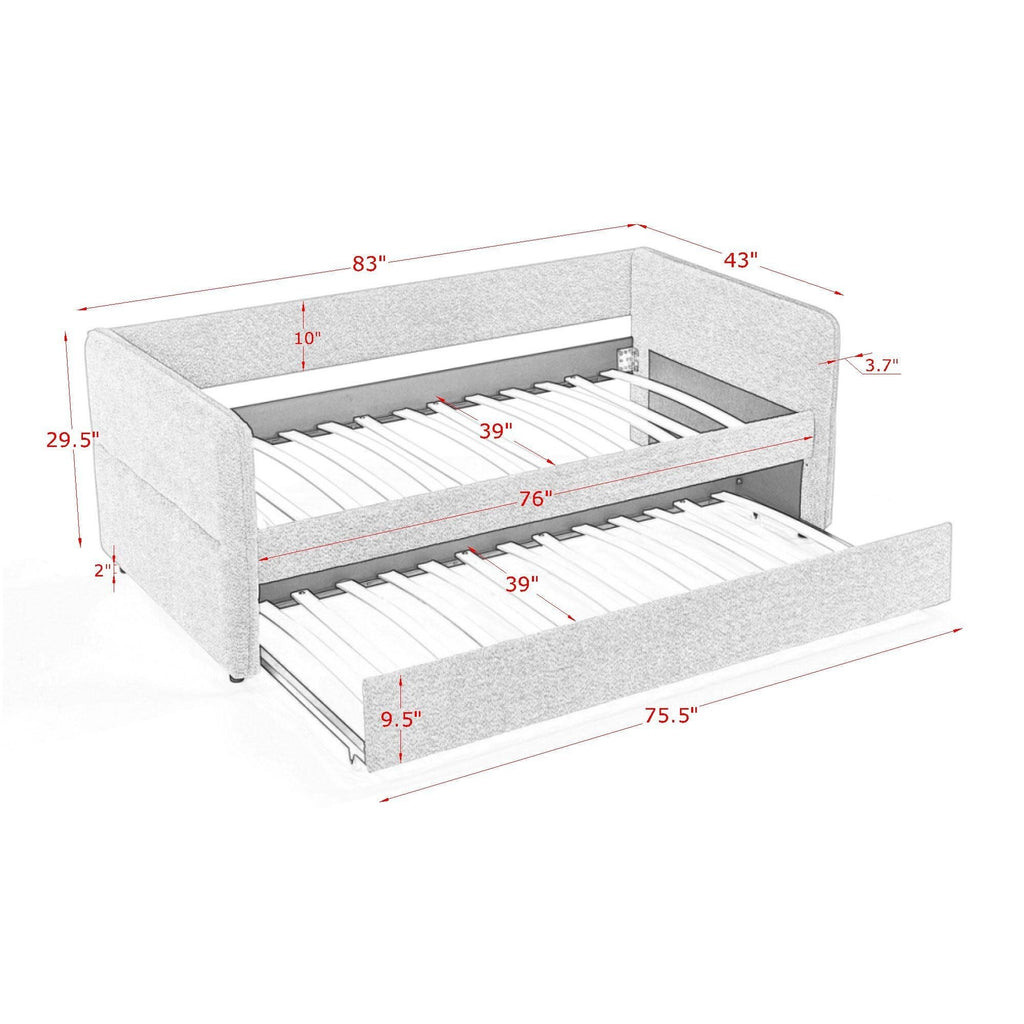 Upholstered Daybed With Pop Up Trundle - Fabric Trundle Bed in Multiple Colors