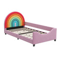 Rainbow Upholstered Twin Daybed with Safety Fence - Colorful / Pink