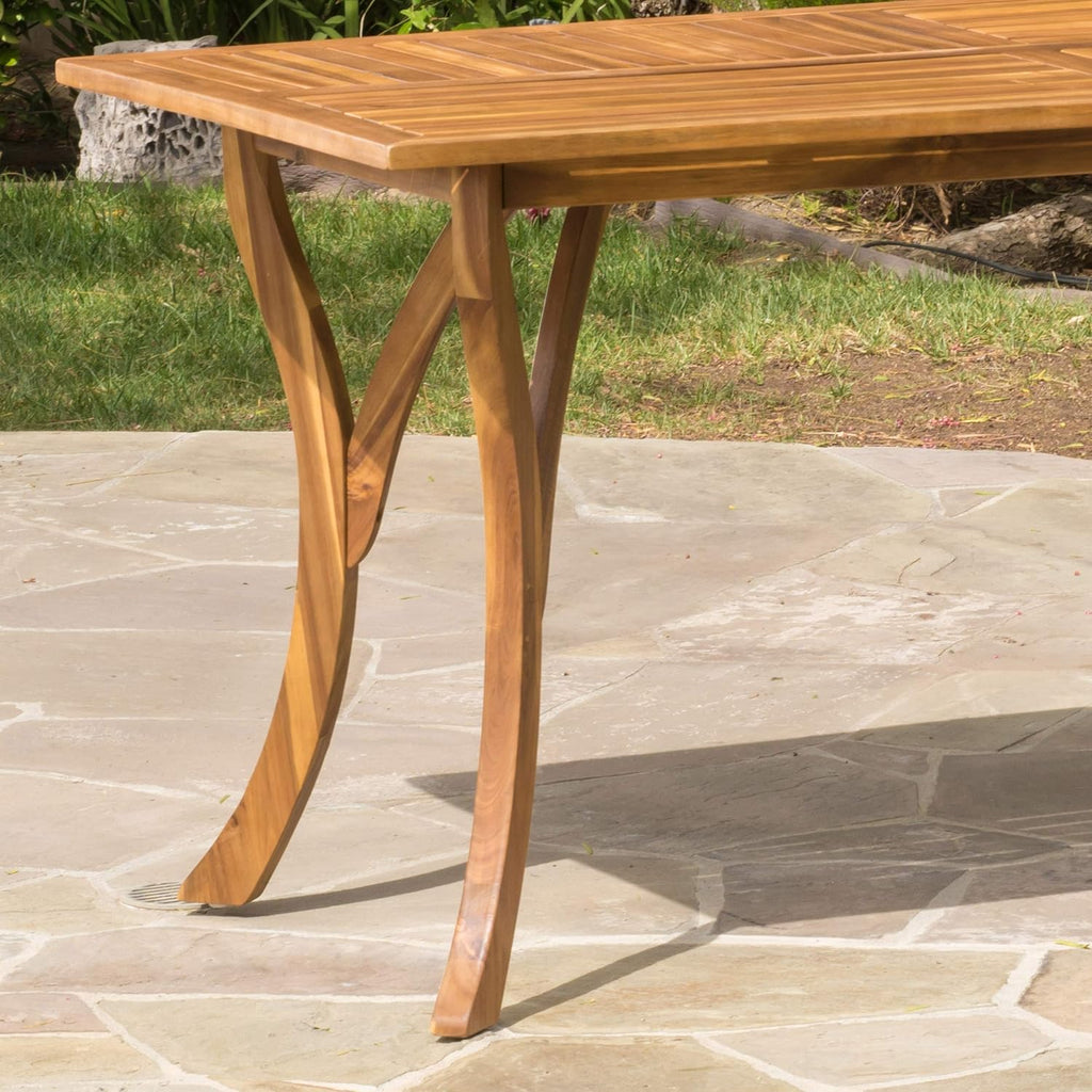Acacia Wood Outdoor Dining Set with Cushions - 7 Piece Patio Set, Cream