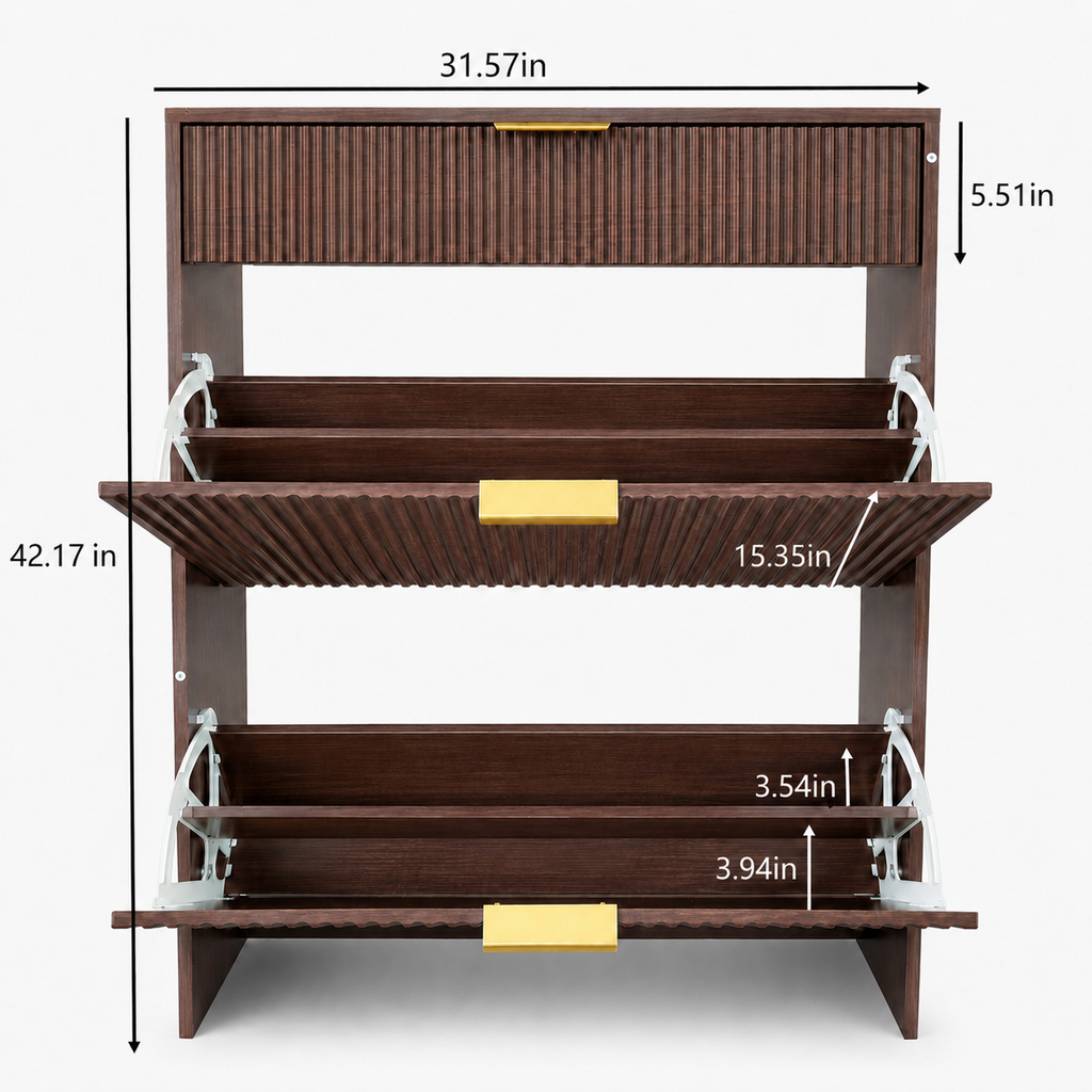 Narrow Fluted Shoe Storage Cabinet with Fluted Detailing - MDF