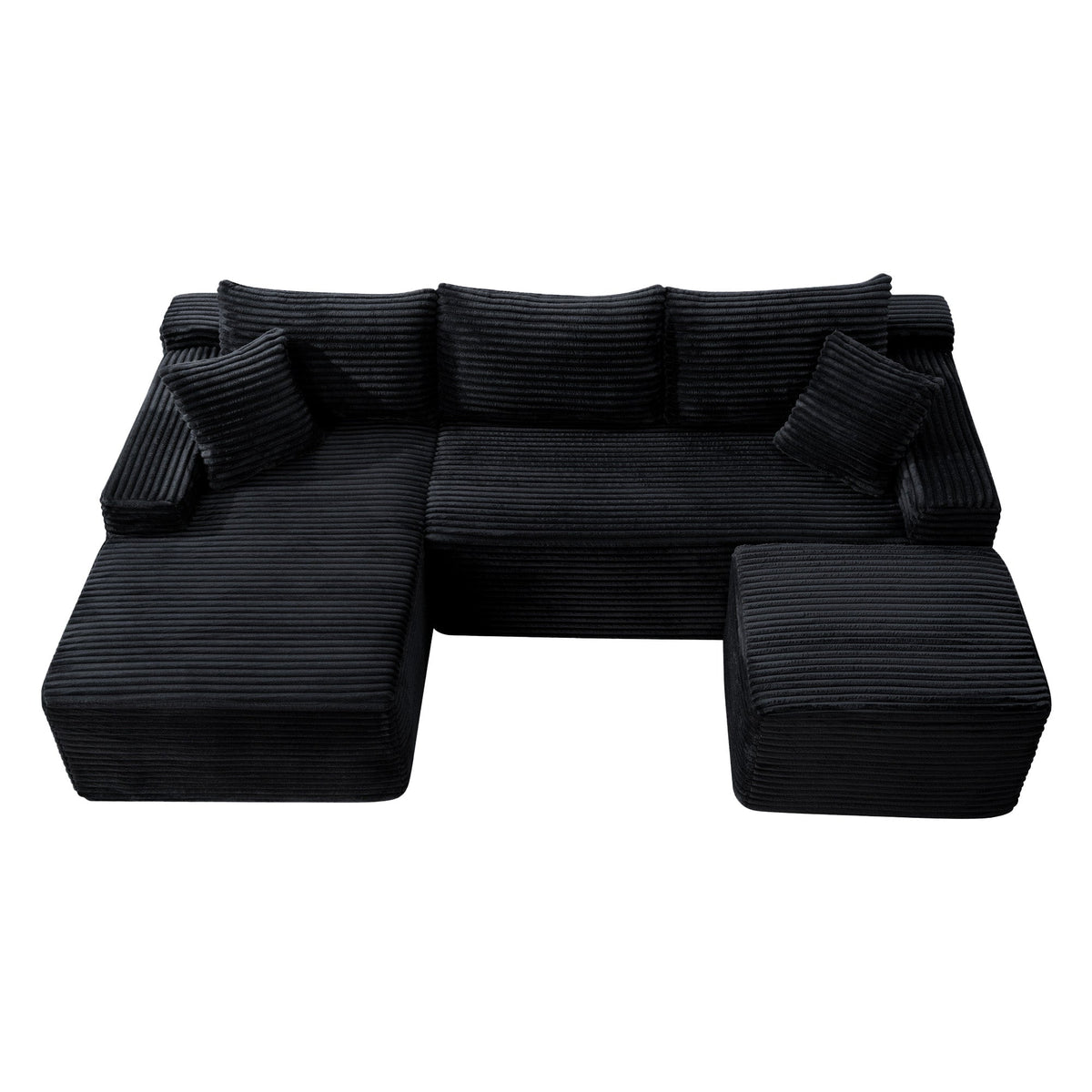 Corduroy U-Shaped Sectional Sofa with Deep Seat - Black