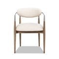 Artemis Mixed Material Upholstered Dining Arm Chair with Brushed Nickel Arms - Warm White