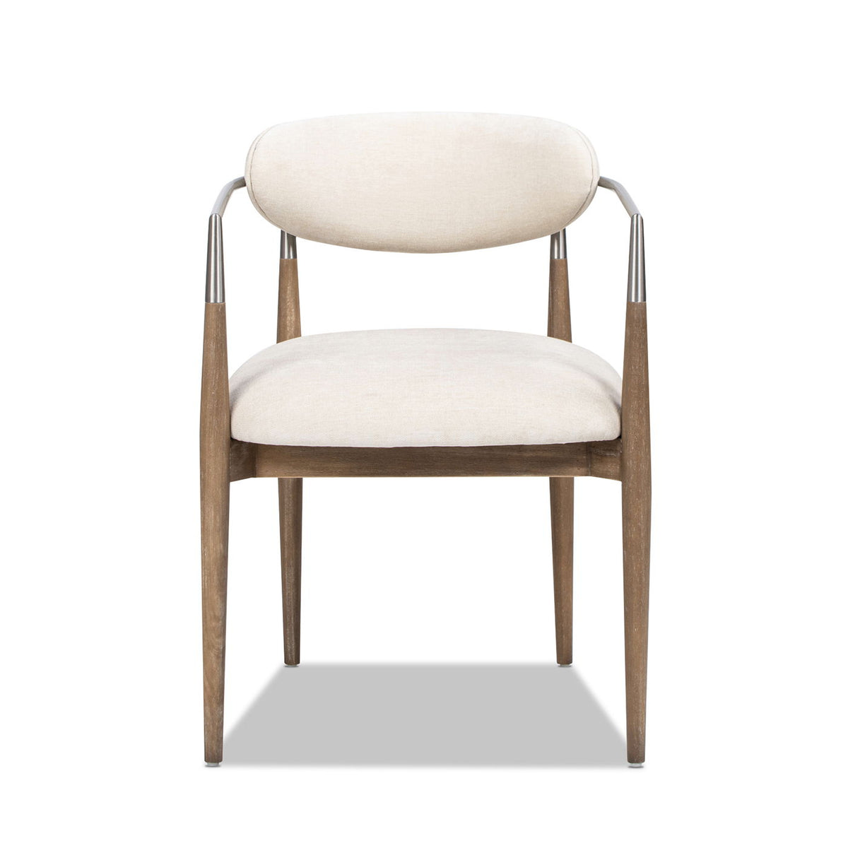 Artemis Mixed Material Upholstered Dining Arm Chair with Brushed Nickel Arms - Warm White
