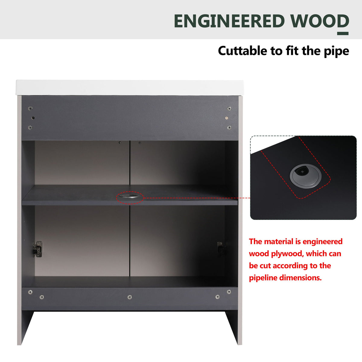 Modern Freestanding Bathroom Vanity with Soft Close Cabinet Doors - Pearl Silver, White, or Dark Green