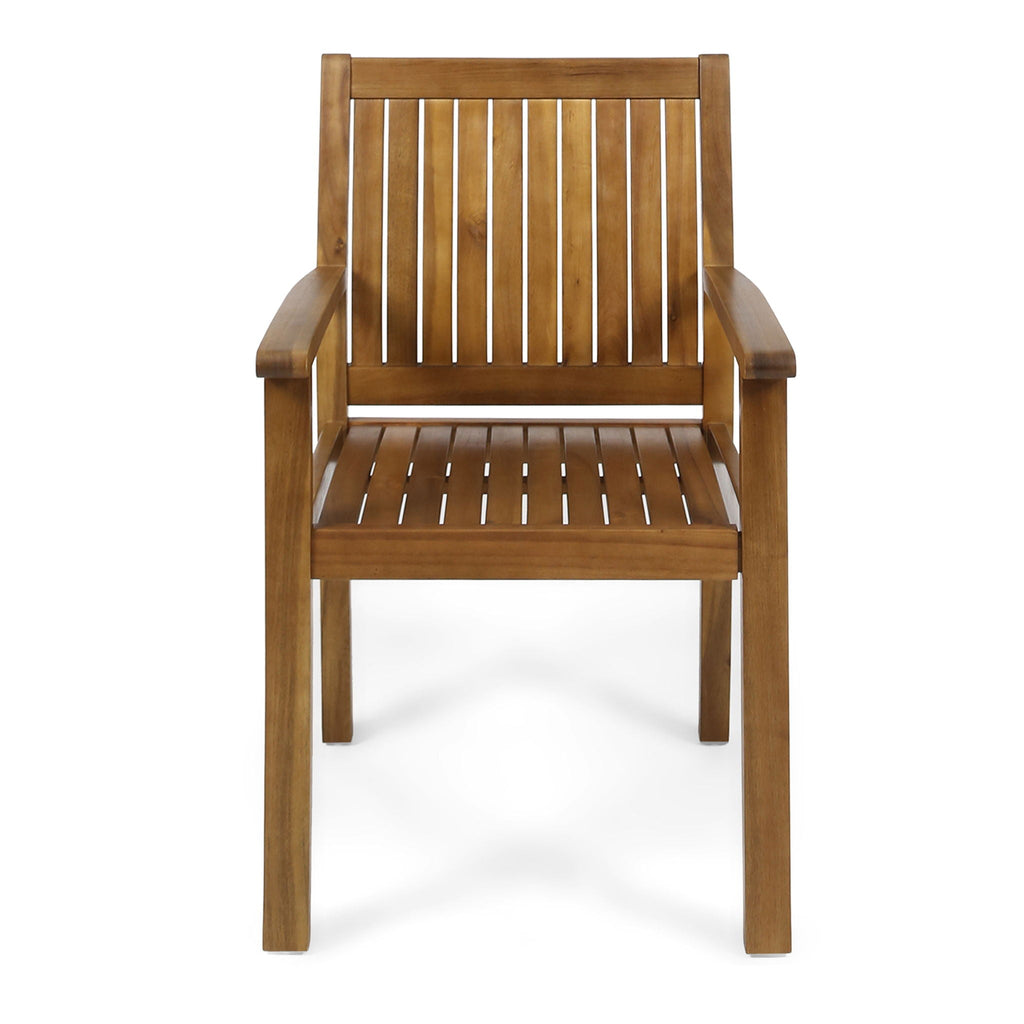 Amethyst Outdoor Dining Chair Set with Slat Design - Natural