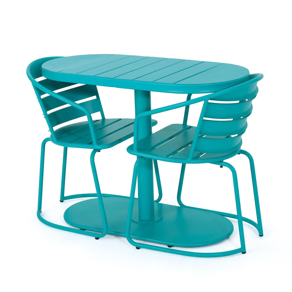 3 Piece Elegant Outdoor Bistro Set with 2 Chairs and Oval Table – Iron, Pastel Colors