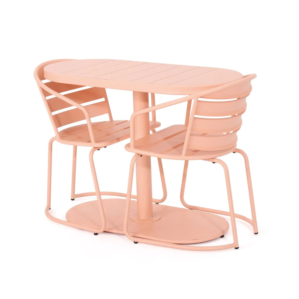 3 Piece Elegant Outdoor Bistro Set with 2 Chairs and Oval Table – Iron, Pastel Colors