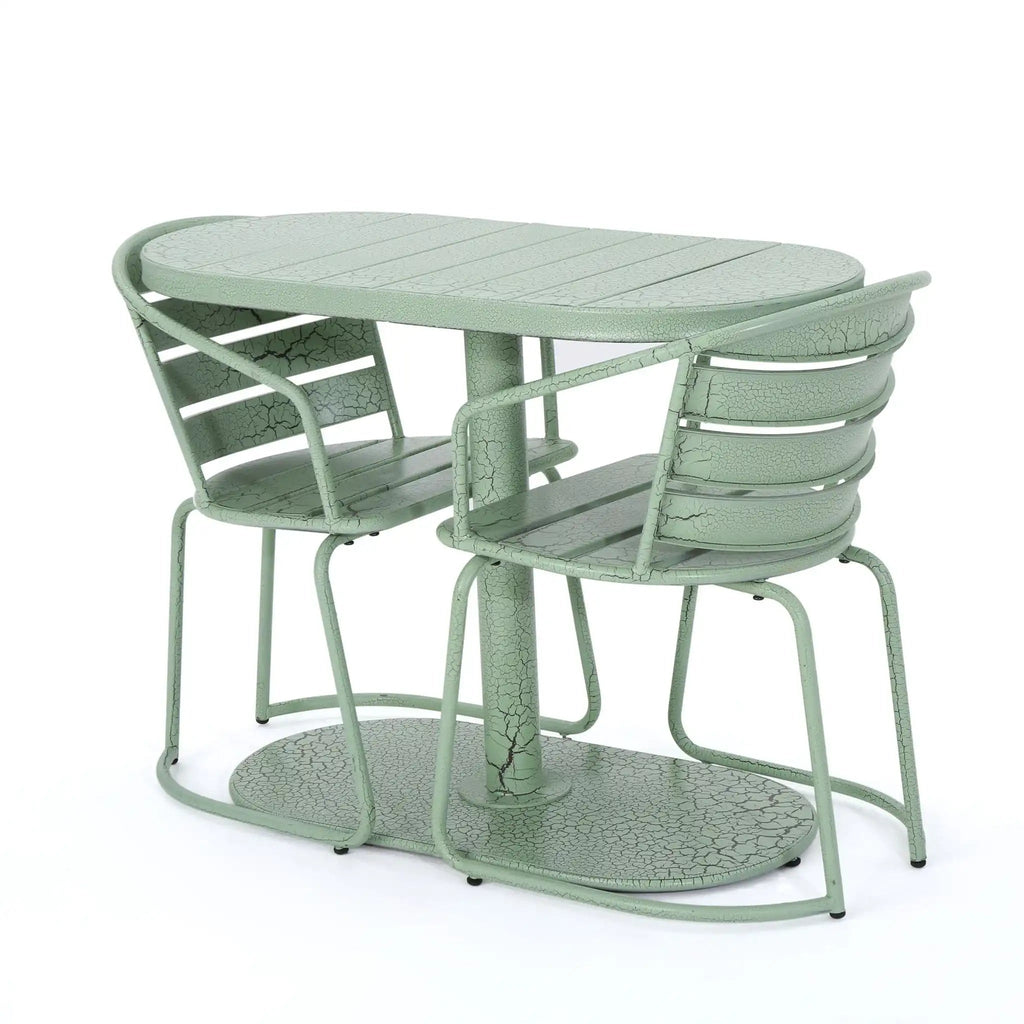 3 Piece Elegant Outdoor Bistro Set with 2 Chairs and Oval Table – Iron, Pastel Colors