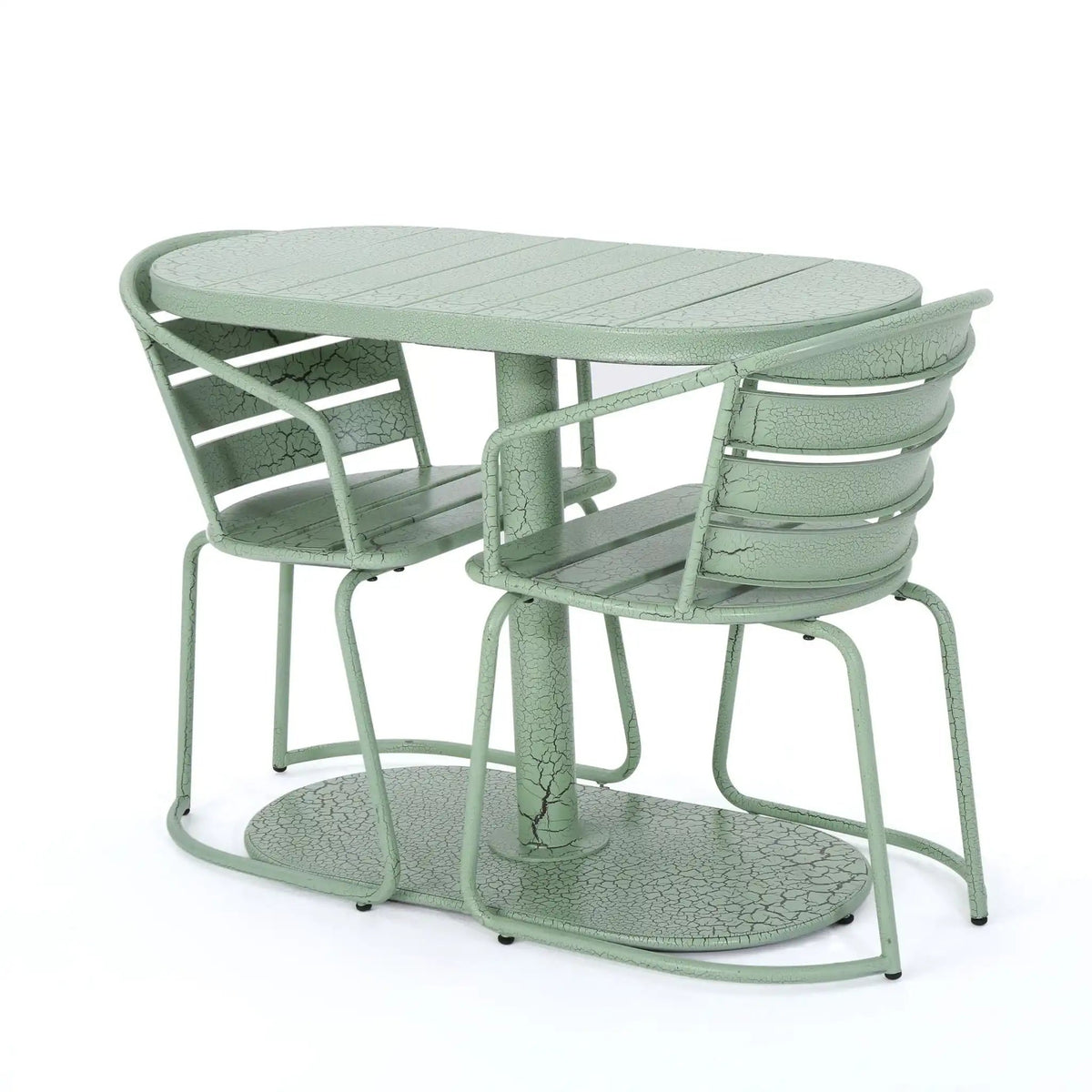 3 Piece Elegant Outdoor Bistro Set with 2 Chairs and Oval Table – Iron, Pastel Colors