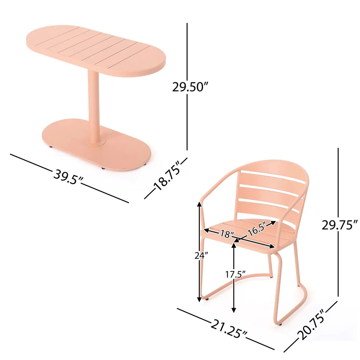 3 Piece Elegant Outdoor Bistro Set with 2 Chairs and Oval Table – Iron, Pastel Colors
