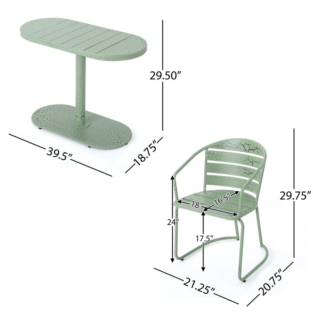 3 Piece Elegant Outdoor Bistro Set with 2 Chairs and Oval Table – Iron, Pastel Colors