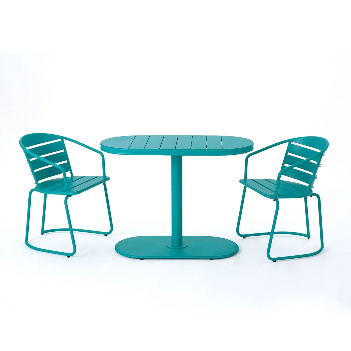 3 Piece Elegant Outdoor Bistro Set with 2 Chairs and Oval Table – Iron, Pastel Colors