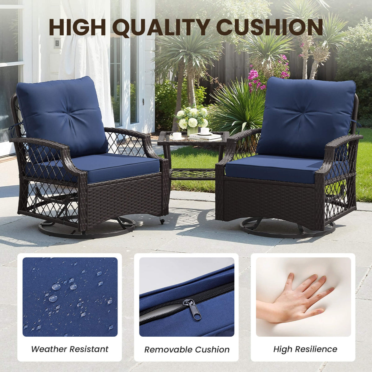 3-Piece Wicker Patio Bistro Set W/ Swivel Chairs And Table (SAK14789)