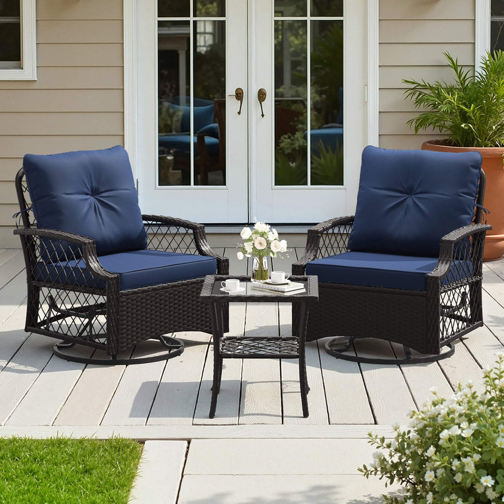 3-Piece Wicker Patio Bistro Set W/ Swivel Chairs And Table (SAK14789)