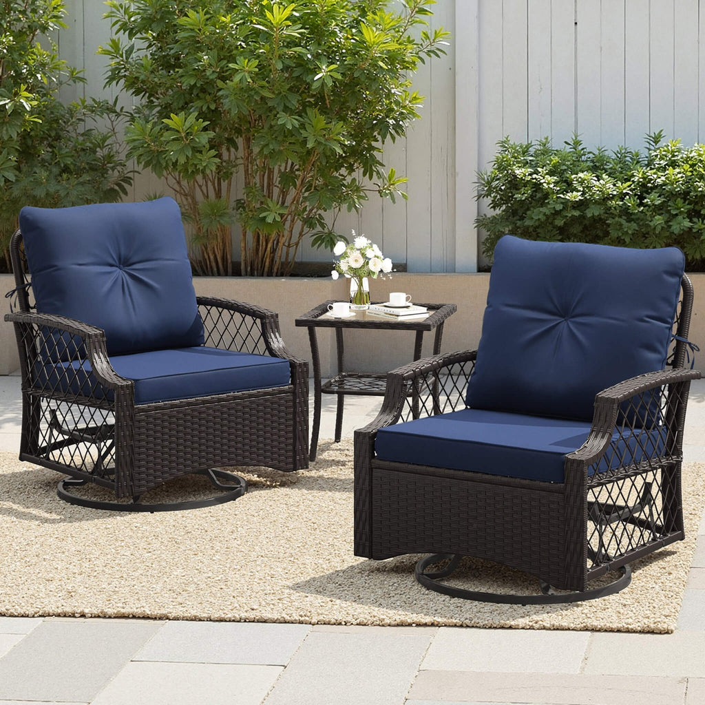 3-Piece Wicker Patio Bistro Set W/ Swivel Chairs And Table (SAK14789)