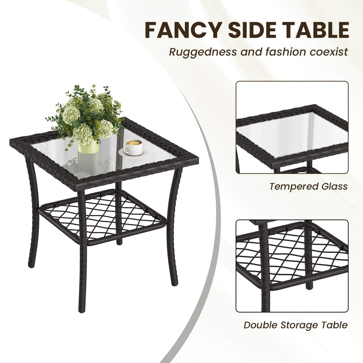 3-Piece Wicker Patio Bistro Set W/ Swivel Chairs And Table (SAK14789)
