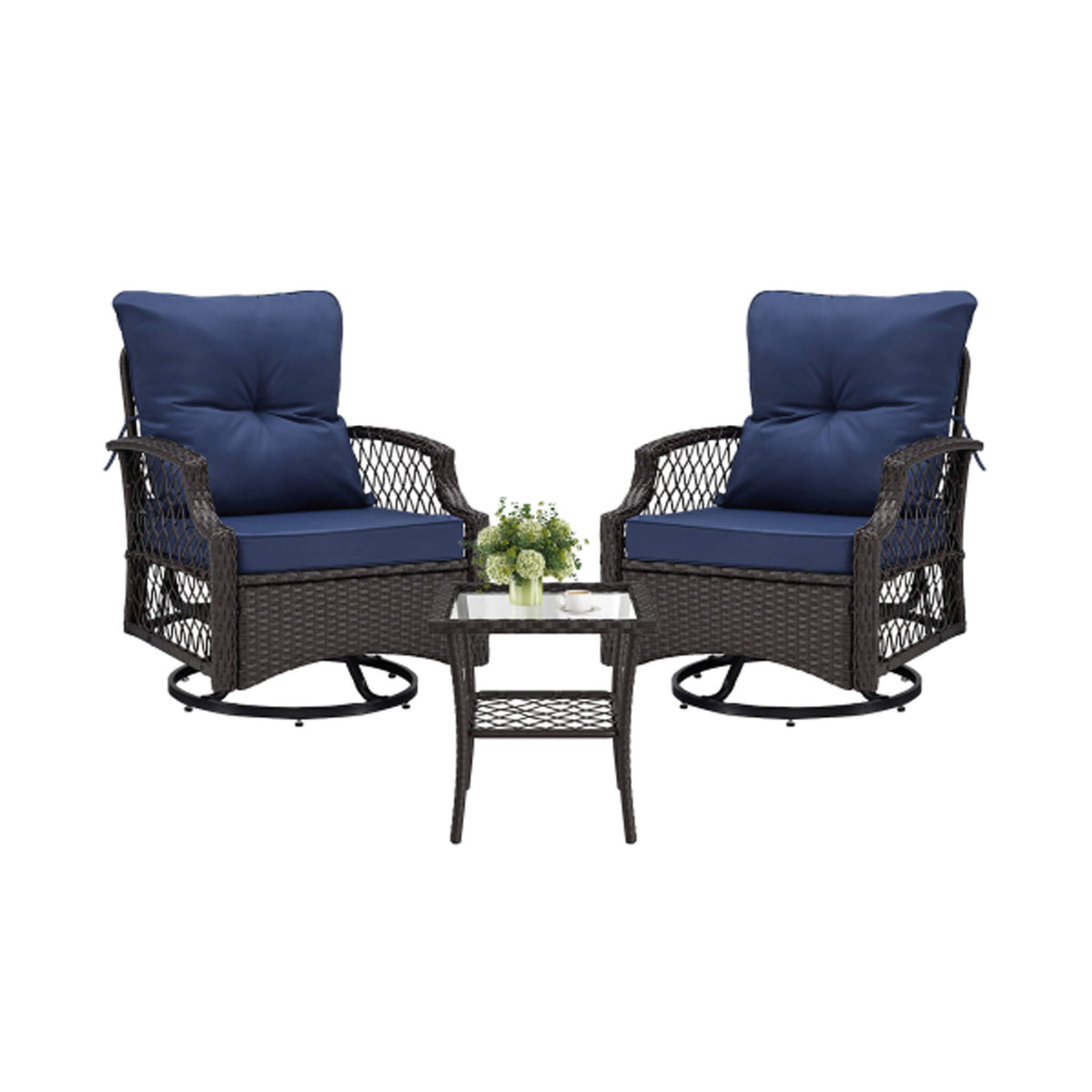3-Piece Wicker Patio Bistro Set W/ Swivel Chairs And Table (SAK14789)