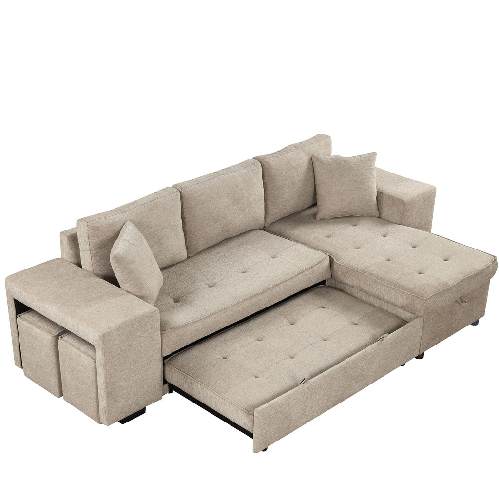 Reversible L-Shape Sleeper Sectional Sofa with Storage Chaise and 2 Stools - Multiple Colors
