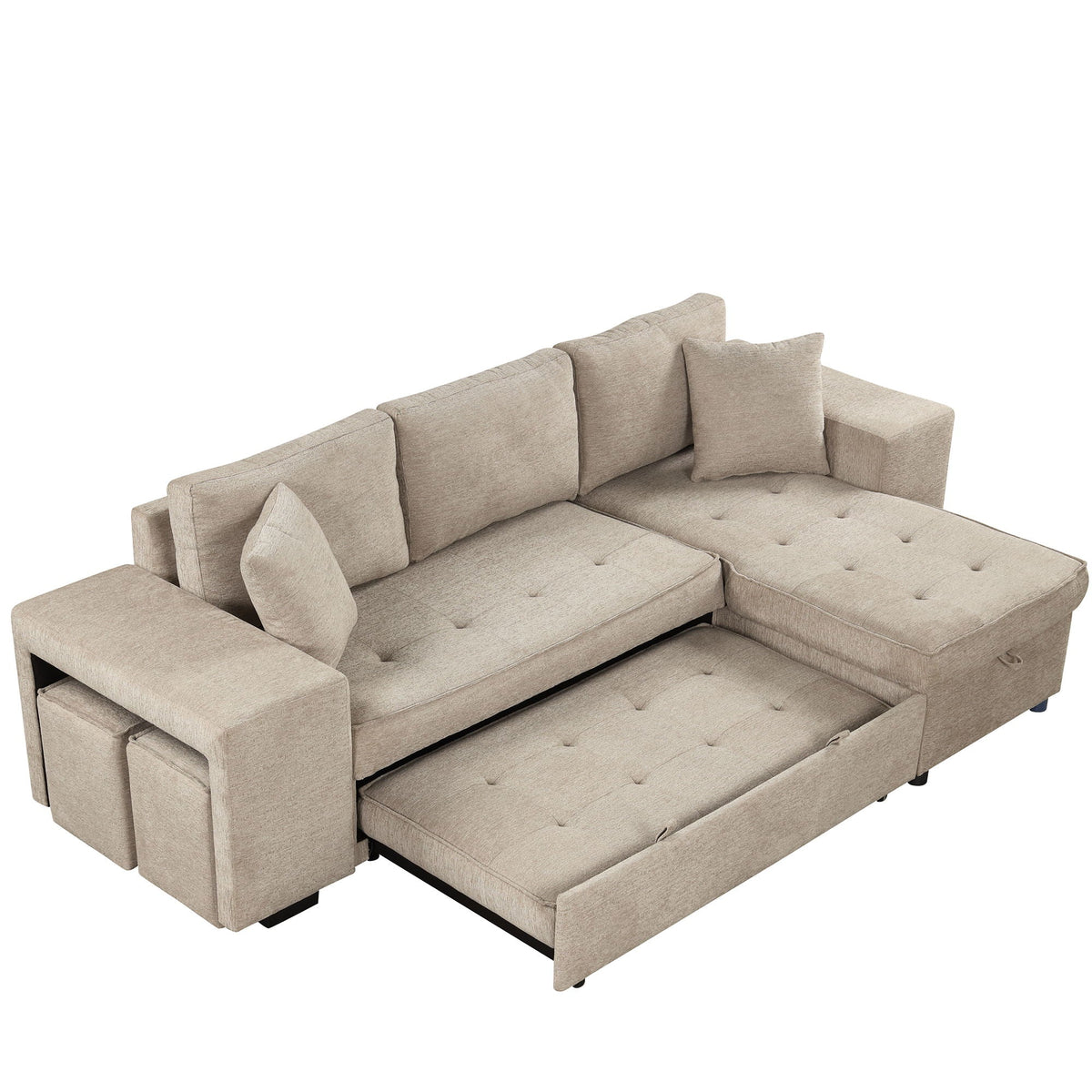 Reversible L-Shape Sleeper Sectional Sofa with Storage Chaise and 2 Stools - Multiple Colors