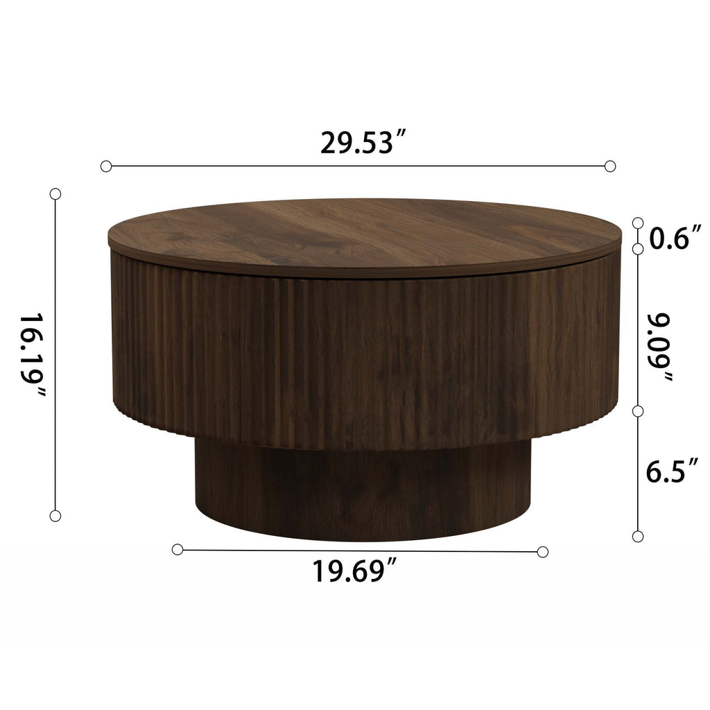 Modern Circular Coffee Table with Stripe Design and Storage Space - Light Brown or Dark Brown