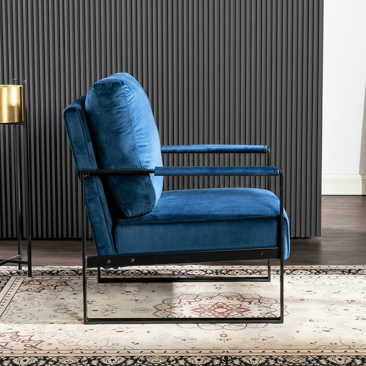 Classic Mid Century Modern Accent Chair With Durable Square Metal Frame, Armchair