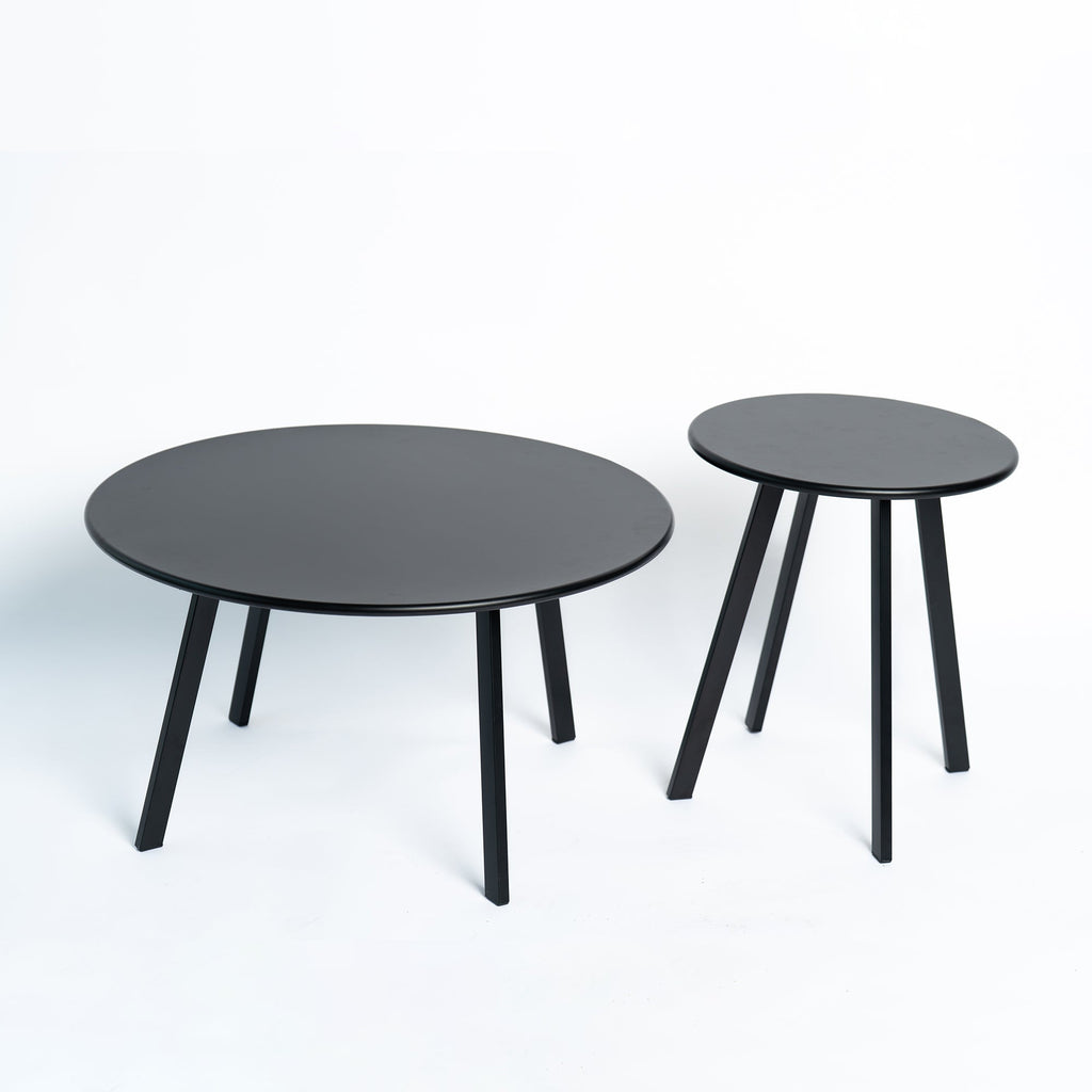 Modern 2-Piece Round Nesting Coffee Table Set with Weather-Resistant Iron - Black