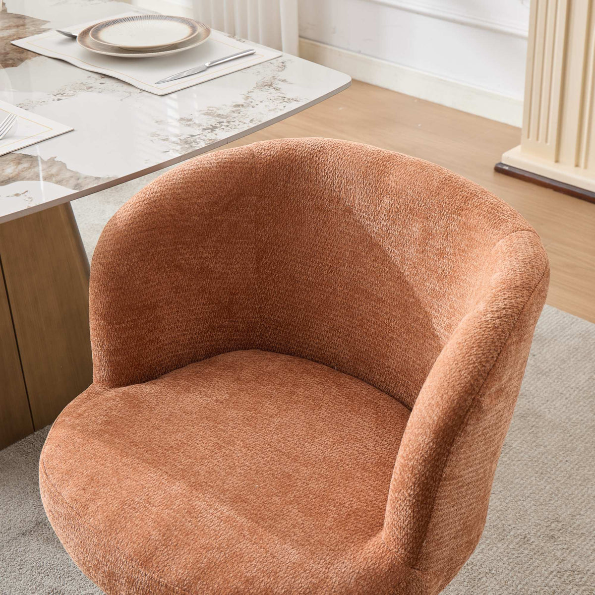 Adjustable Height Swivel Bar Stool with Chenille Upholstery - Terracotta