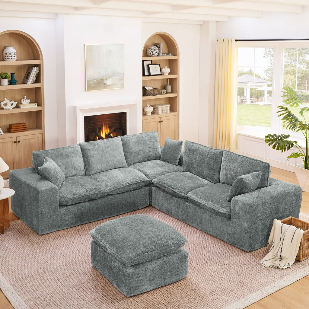 Sectional Sofa with Moveable Ottoman and Modular Design - Multiple Colors