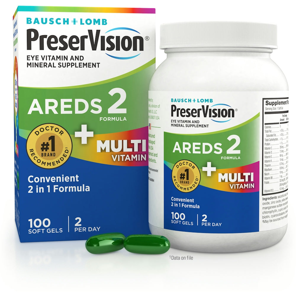 PreserVision AREDS 2 Formula + MultiVitamin Vitamin & Mineral Supplement 100 Ct Soft Gels