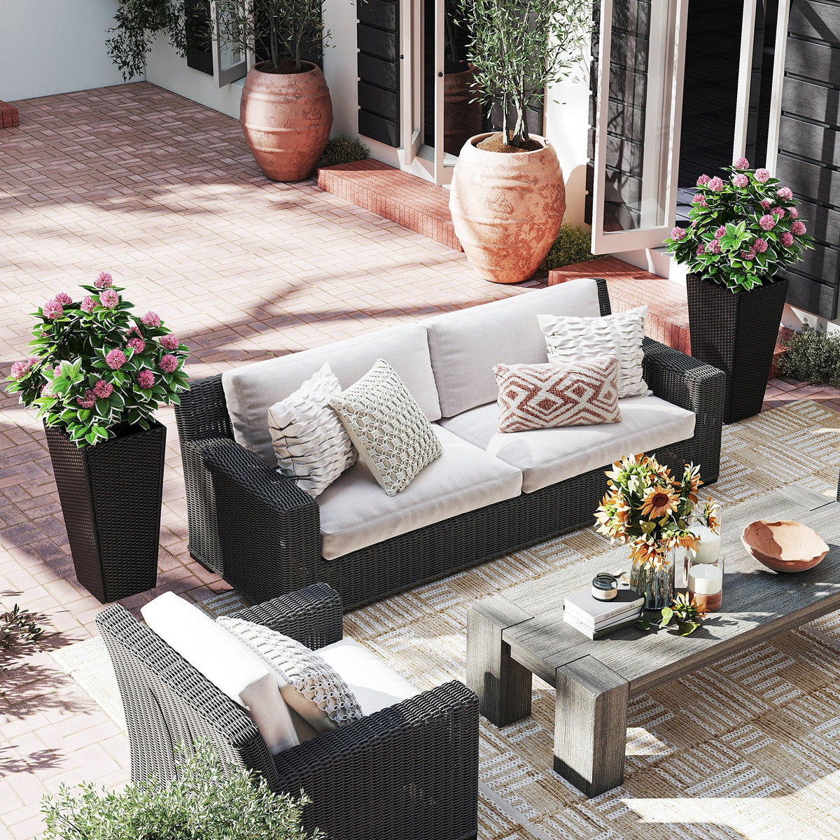 30 Inch Modern Decorative Planter Pots Set of 2 with Open-ended Base
