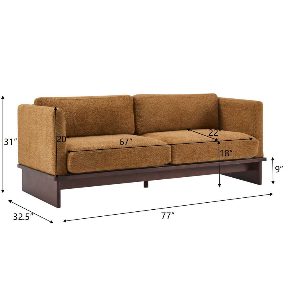 77 in. Boucle Sofa with Solid Wood Base - Modern 3 Seater, Camel