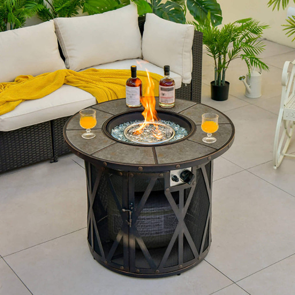 30-Inch 30K BTU Premium Outdoor Patio Gas Fire Pit Table With Fire Glass And Cover (SAK17432)
