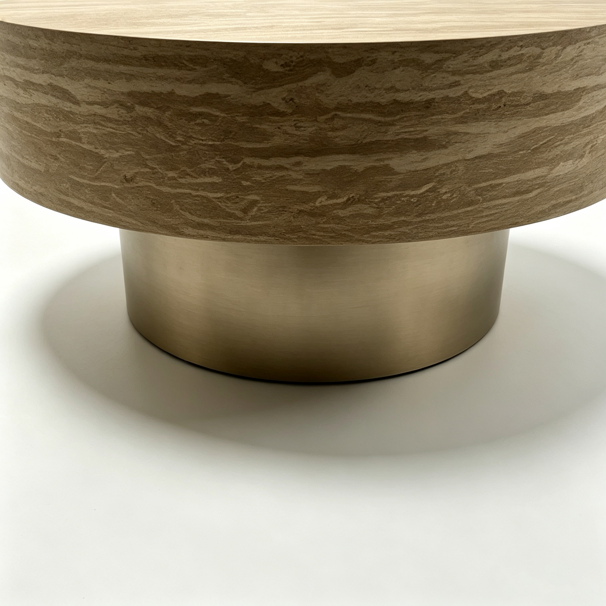 31.88 Inch Round Travertine Coffee Table with MDF Base - Beige