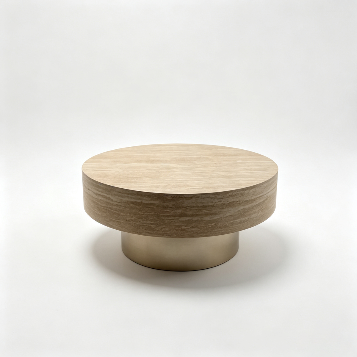 31.88 Inch Round Travertine Coffee Table with MDF Base - Beige