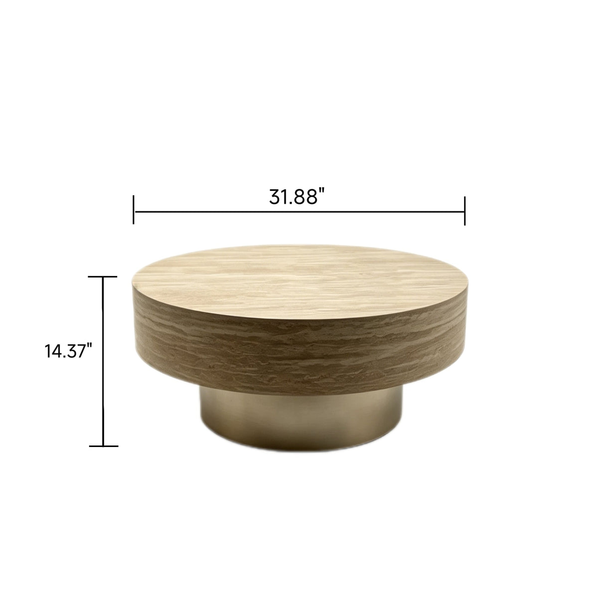 31.88 Inch Round Travertine Coffee Table with MDF Base - Beige