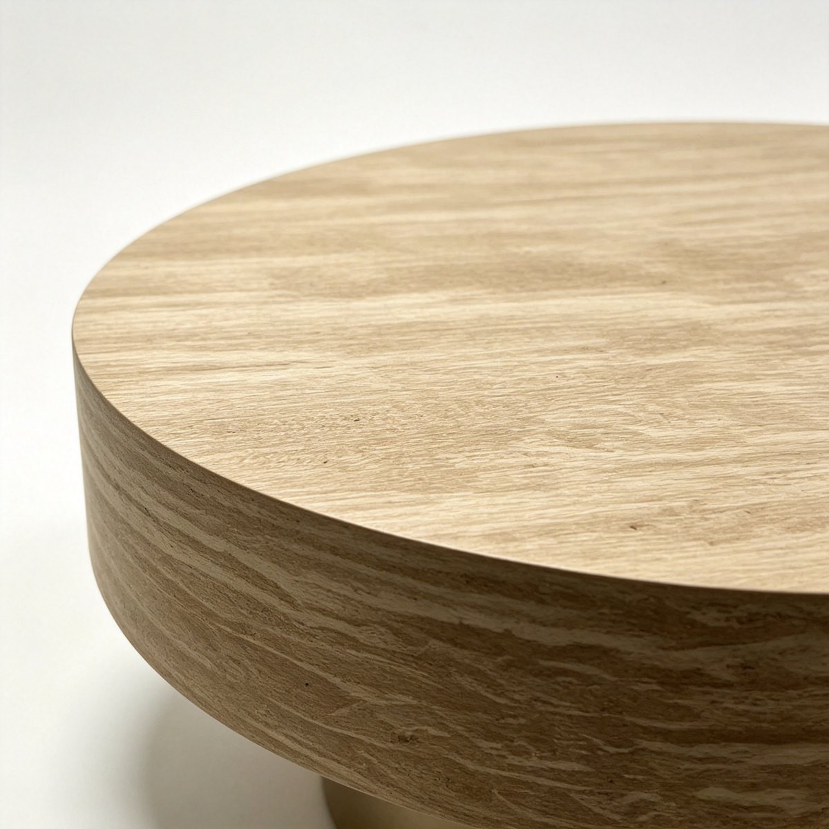 31.88 Inch Round Travertine Coffee Table with MDF Base - Beige