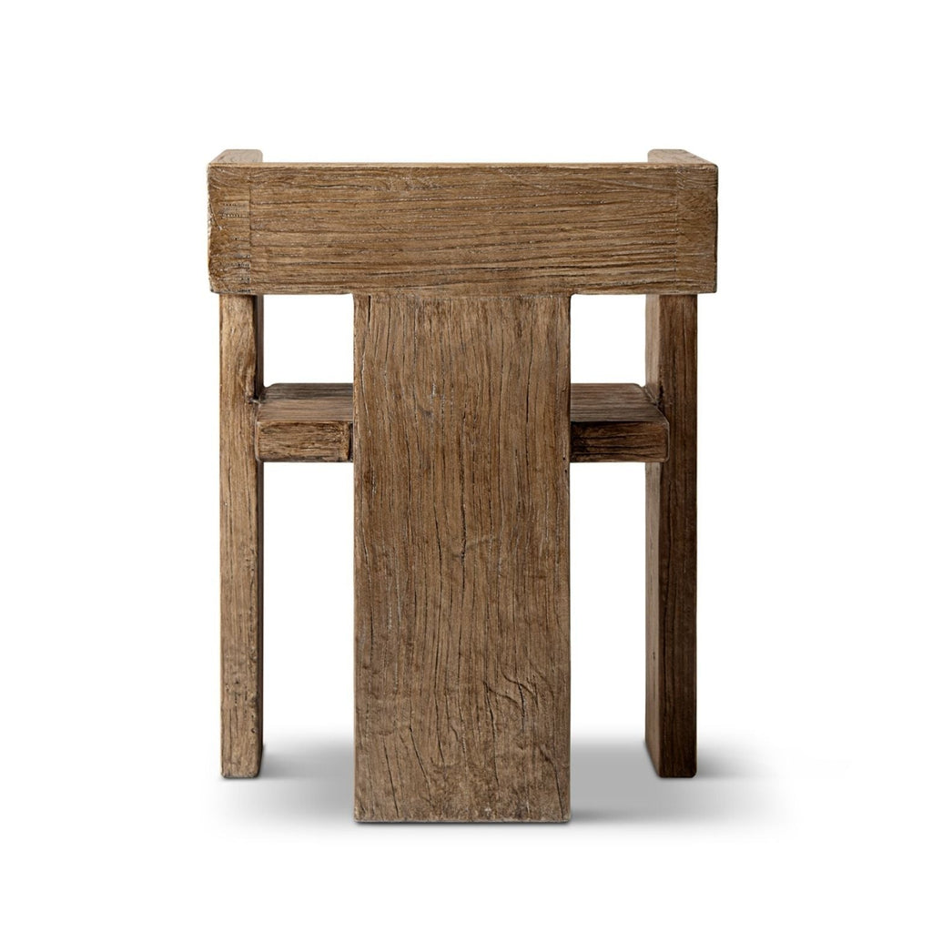 Sculptural Block Accent Chair with Reclaimed Elm Construction - Brown