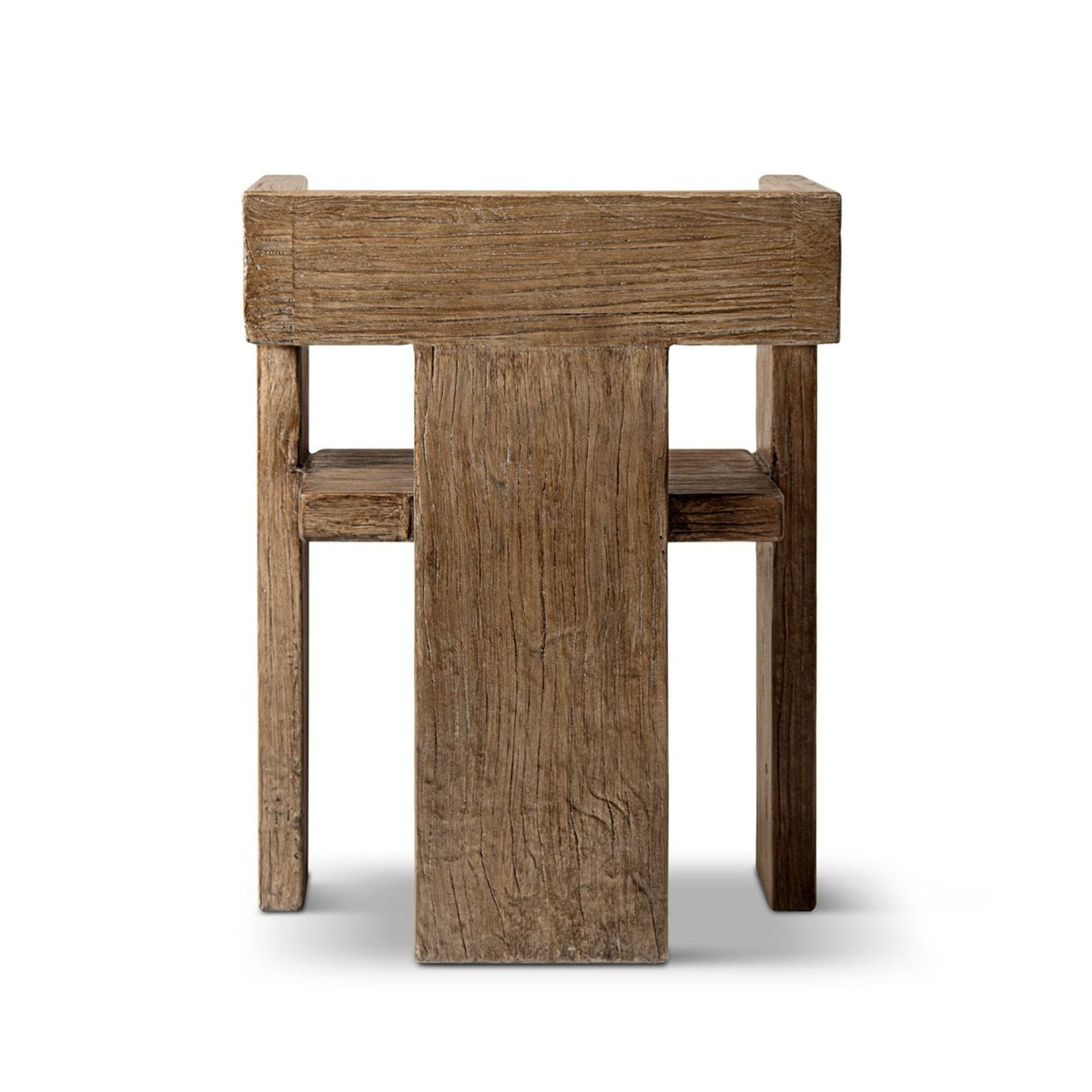 Sculptural Block Accent Chair with Reclaimed Elm Construction - Brown