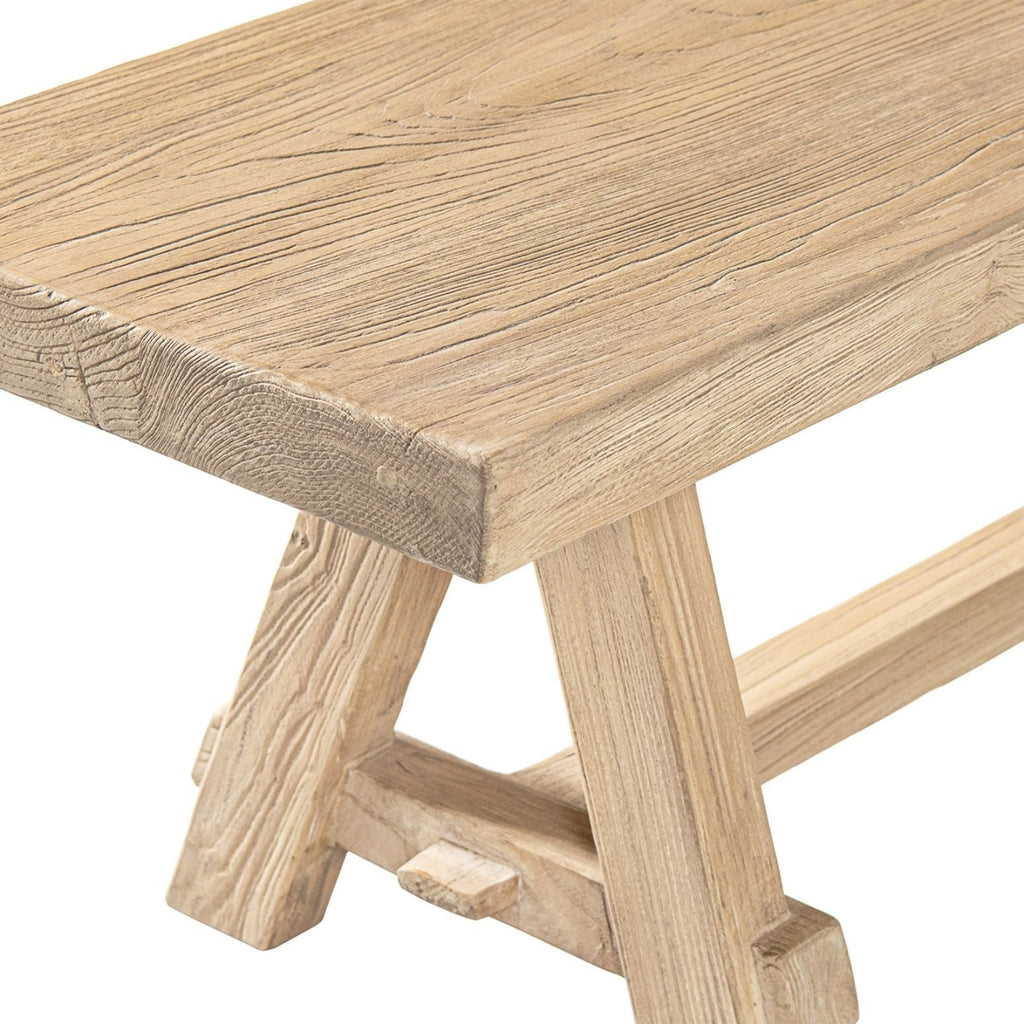 Natural Dining Bench with Pillar Base - Solid Reclaimed Elm