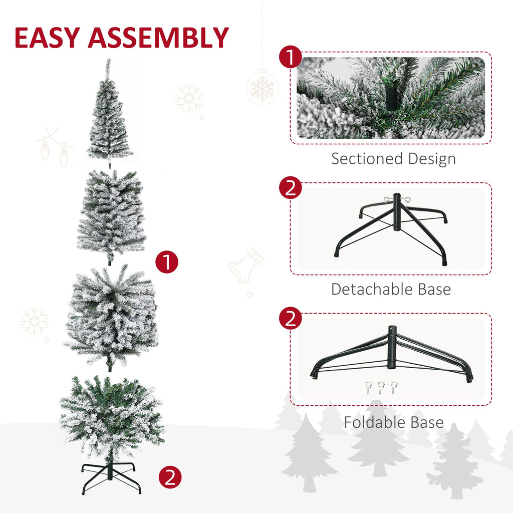 7.5' Tall Slim Artificial Christmas Tree with Snow-Flocked Branches - White
