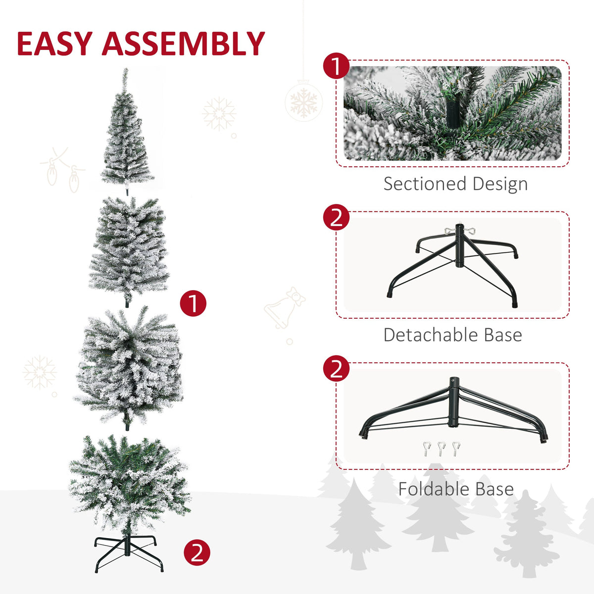 7.5' Tall Slim Artificial Christmas Tree with Snow-Flocked Branches - White