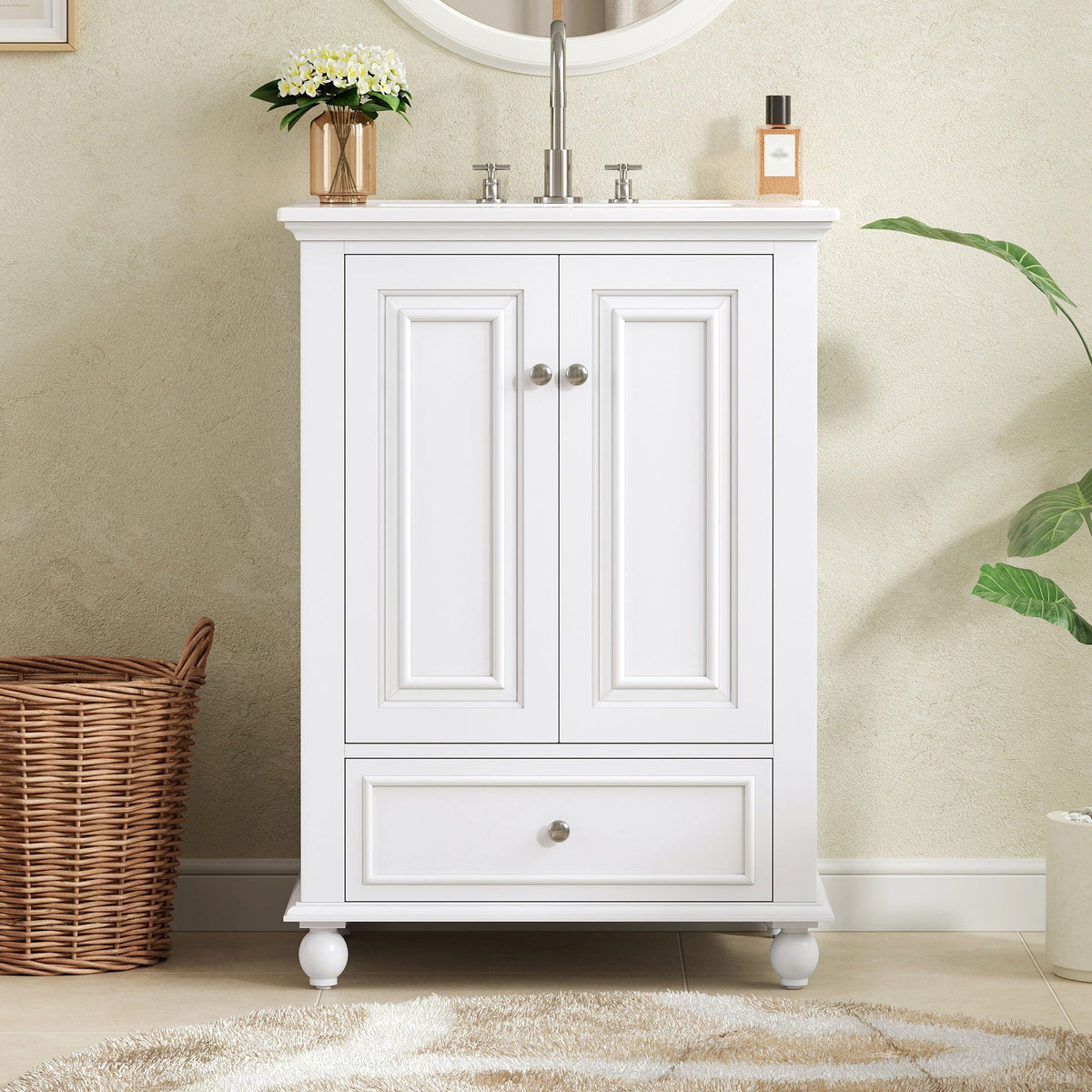 Modern Bathroom Vanity With Sink, Cabinet, And Drawers