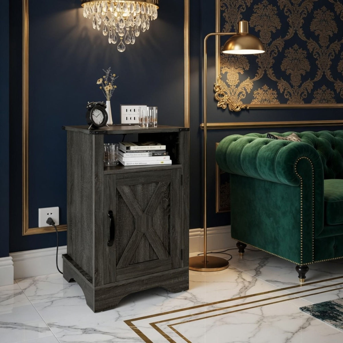 Farmhouse Nightstand with Charging Station & Storage - Multiple Colors